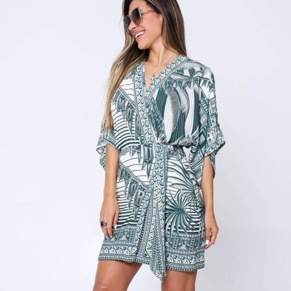 Anthropologie Farm Rio Green Print Wrap Dress